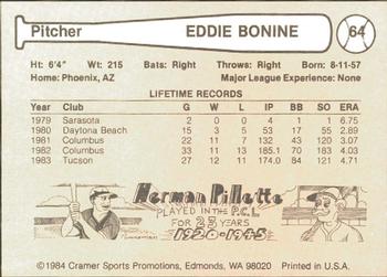 1984 Cramer Tucson Toros #64 Eddie Bonine Back
