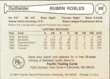 1984 Cramer Tucson Toros #66 Ruben Robles Back