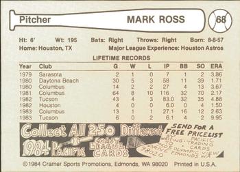 1984 Cramer Tucson Toros #68 Mark Ross Back