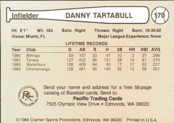 1984 Cramer Salt Lake City Gulls #170 Danny Tartabull Back