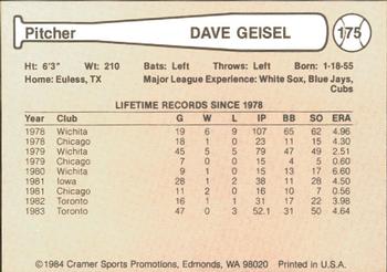 1984 Cramer Salt Lake City Gulls #175 Dave Geisel Back