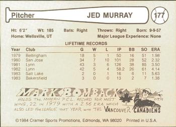 1984 Cramer Salt Lake City Gulls #177 Jed Murray Back