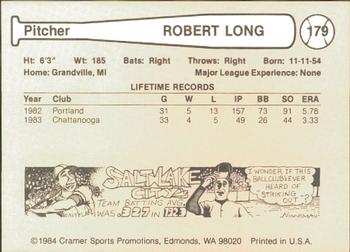 1984 Cramer Salt Lake City Gulls #179 Robert Long Back