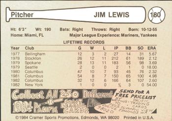 1984 Cramer Salt Lake City Gulls #180 Jim Lewis Back