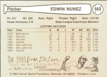 1984 Cramer Salt Lake City Gulls #183 Edwin Nunez Back