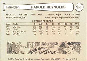 1984 Cramer Salt Lake City Gulls #185 Harold Reynolds Back