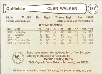1984 Cramer Salt Lake City Gulls #187 Glen Walker Back