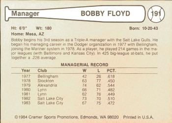 1984 Cramer Salt Lake City Gulls #191 Bobby Floyd Back