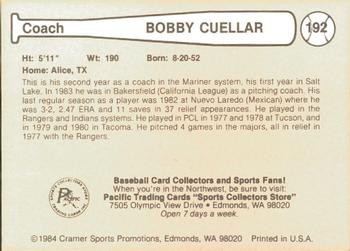 1984 Cramer Salt Lake City Gulls #192 Bobby Cuellar Back