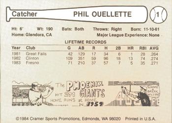 1984 Cramer Phoenix Giants #1 Phil Ouellette Back