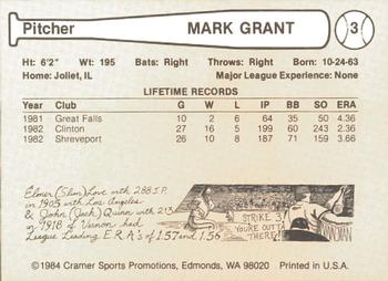 1984 Cramer Phoenix Giants #3 Mark Grant Back