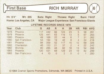 1984 Cramer Phoenix Giants #6 Rich Murray Back