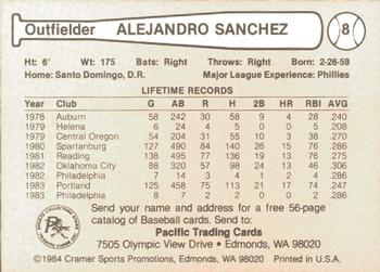 1984 Cramer Phoenix Giants #8 Alejandro Sanchez Back