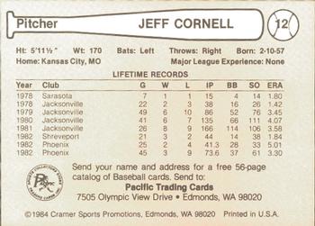 1984 Cramer Phoenix Giants #12 Jeff Cornell Back