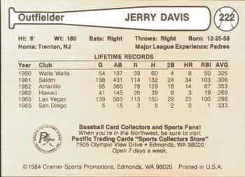1984 Cramer Las Vegas Stars #222 Jerry Davis Back
