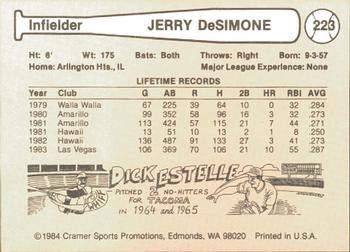 1984 Cramer Las Vegas Stars #223 Jerry DeSimone Back
