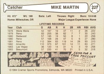 1984 Cramer Las Vegas Stars #227 Mike Martin Back