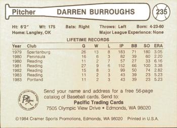 1984 Cramer Las Vegas Stars #235 Darren Burroughs Back