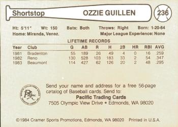 1984 Cramer Las Vegas Stars #236 Ozzie Guillen Back