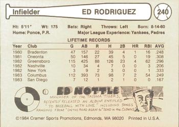 1984 Cramer Las Vegas Stars #240 Ed Rodriguez Back