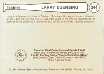 1984 Cramer Las Vegas Stars #244 Larry Duensing Back
