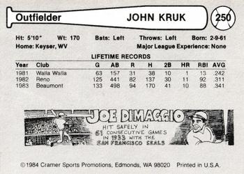 1984 Cramer Las Vegas Stars #250 John Kruk Back