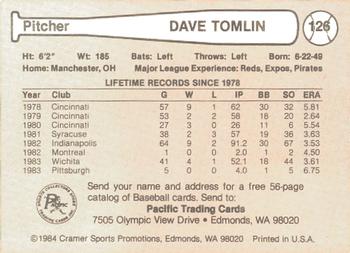 1984 Cramer Hawaii Islanders #126 Dave Tomlin Back