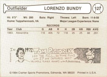 1984 Cramer Hawaii Islanders #127 Lorenzo Bundy Back