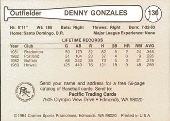 1984 Cramer Hawaii Islanders #130 Denny Gonzalez Back