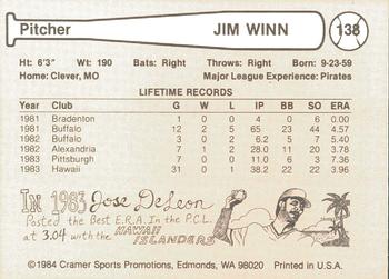 1984 Cramer Hawaii Islanders #138 Jim Winn Back