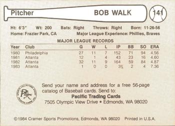 1984 Cramer Hawaii Islanders #141 Bob Walk Back