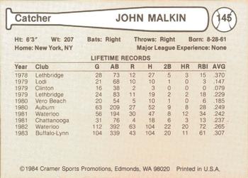 1984 Cramer Hawaii Islanders #145 John Malkin Back