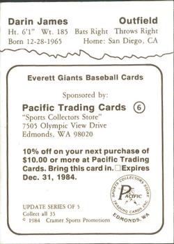 1984 Cramer Everett Giants #6B Darin James Back