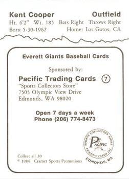 1984 Cramer Everett Giants #7 Kent Cooper Back