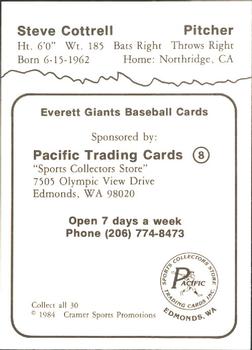 1984 Cramer Everett Giants #8 Steve Cottrell Back