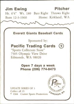 1984 Cramer Everett Giants #9B Jim Ewing Back