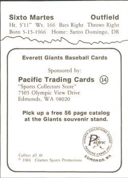 1984 Cramer Everett Giants #14 Sixto Martes Back