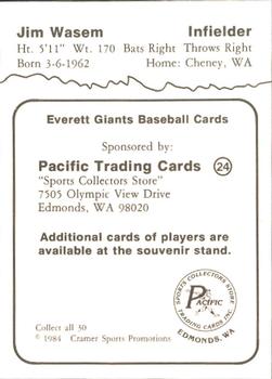 1984 Cramer Everett Giants #24 Jim Wasem Back