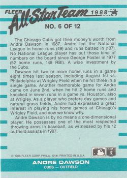1988 Fleer - All-Star Team #6 Andre Dawson Back