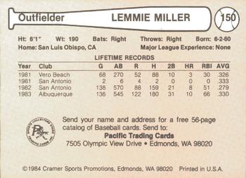 1984 Cramer Albuquerque Dukes #150 Lemmie Miller Back