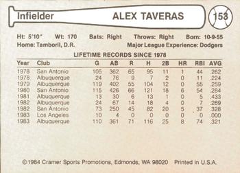 1984 Cramer Albuquerque Dukes #153 Alex Taveras Back