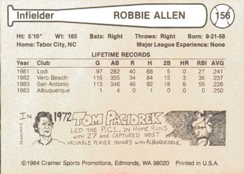 1984 Cramer Albuquerque Dukes #156 Robbie Allen Back