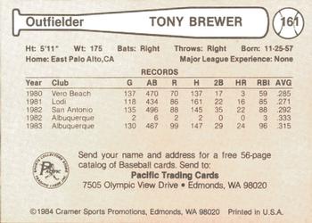 1984 Cramer Albuquerque Dukes #161 Tony Brewer Back