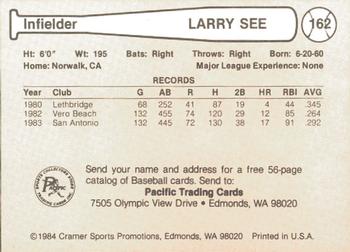 1984 Cramer Albuquerque Dukes #162 Larry See Back