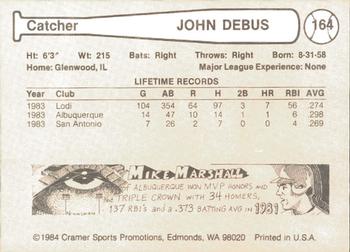 1984 Cramer Albuquerque Dukes #164 Jon Debus Back