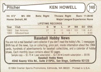 1984 Cramer Albuquerque Dukes #165 Ken Howell Back