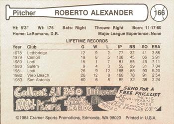 1984 Cramer Albuquerque Dukes #166 Roberto Alexander Back