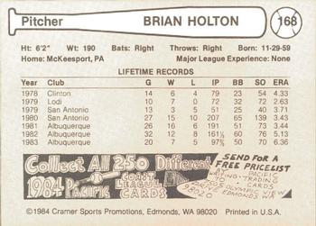 1984 Cramer Albuquerque Dukes #168 Brian Holton Back