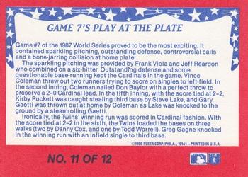 1988 Fleer - World Series #11 Game 7's Play at the Plate Back