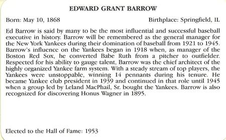 1995 Baseball's Hall of Famers Creating History #NNO Edward Barrow Back